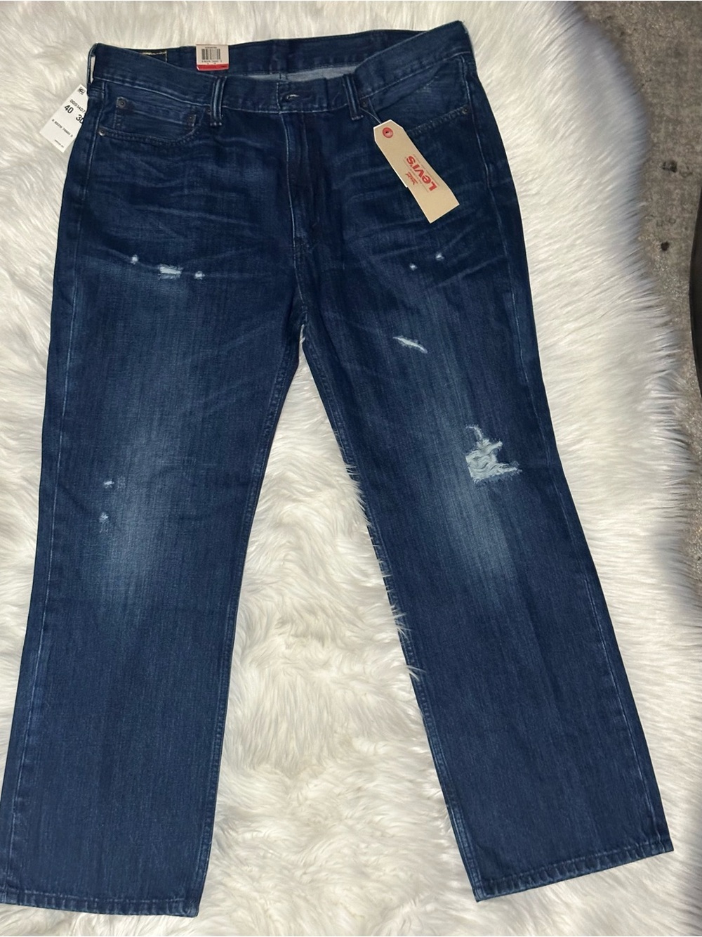 Levi's Men's Dark Blue Straight Jeans with Distress